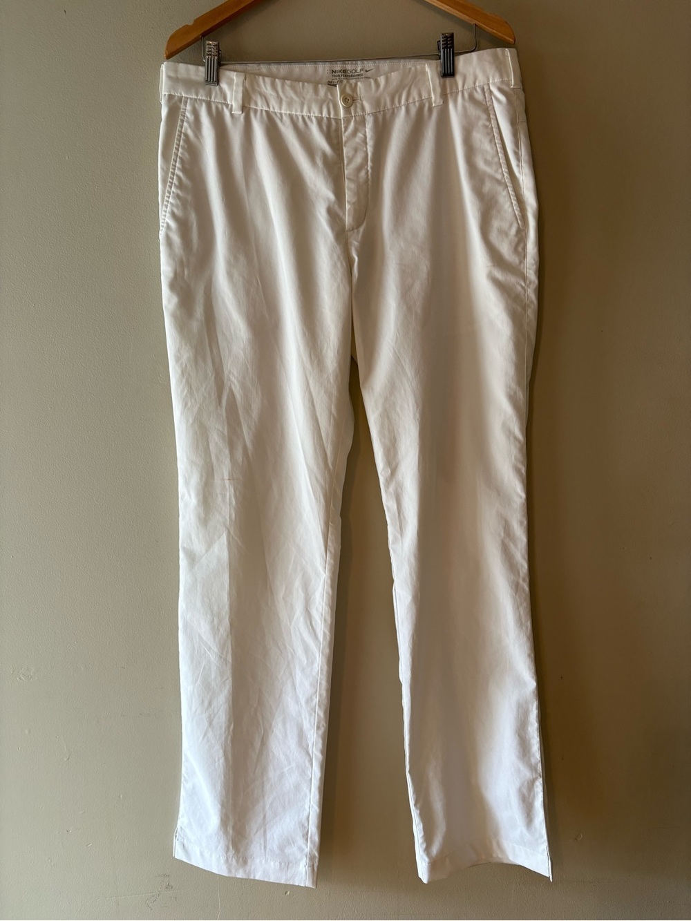 Nike, Golf Dri-FIT Tour Performance Pants White Athletic Chino Mens, Sz 34.